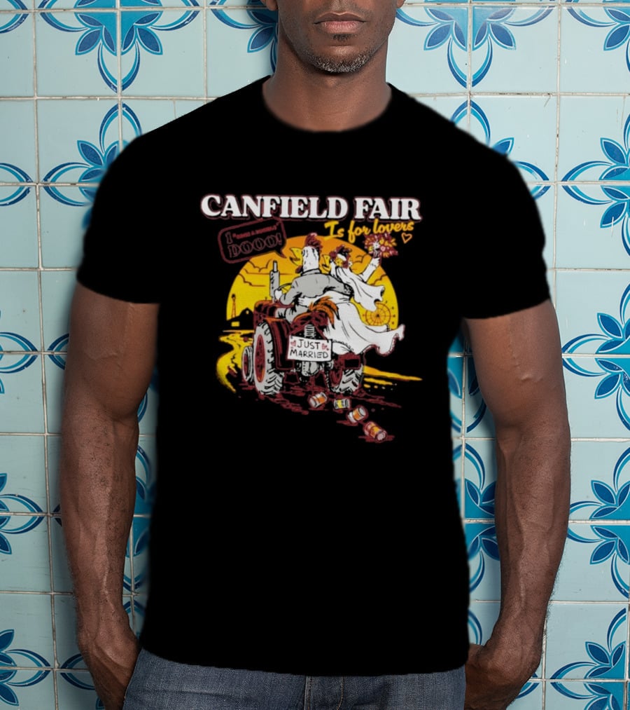 Canfield Fair Just Married Romance Tractor Boom Sunset T-Shirt