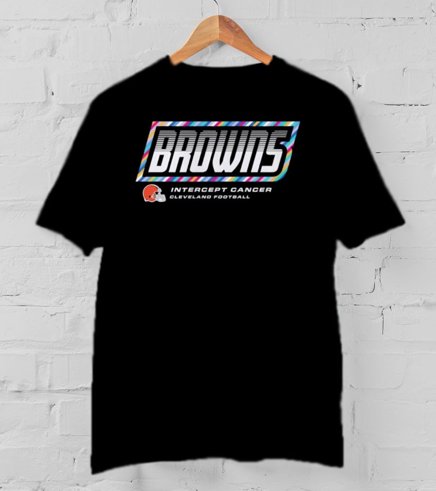 Cleveland Browns Intercept Cancer 2026 Crucial Catch Football Browns Helmet T-Shirt