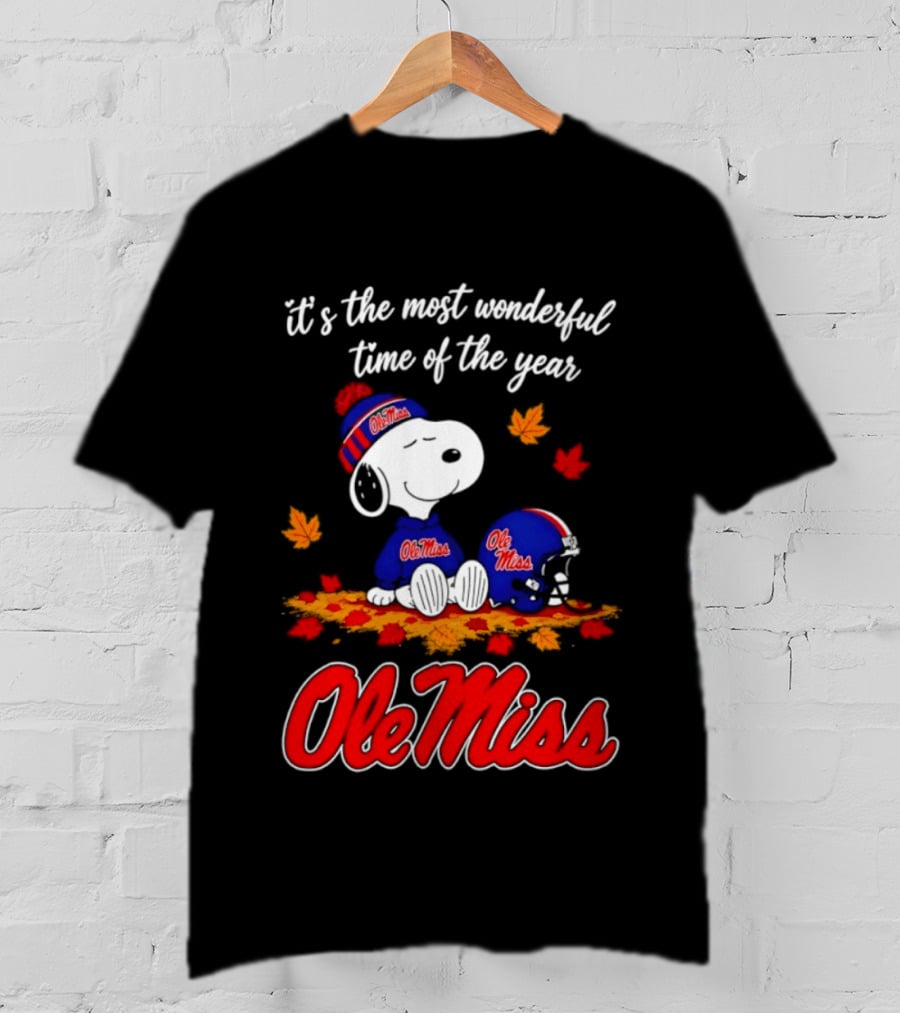 Ole Miss Snoopy It's The Most Wonderful Time Of The Year Fall Leaves T-Shirt