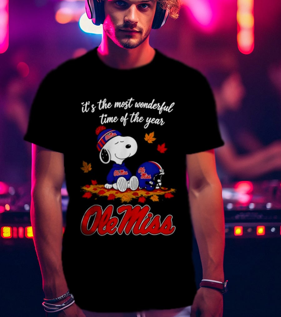 Ole Miss Snoopy It's The Most Wonderful Time Of The Year Fall Leaves T-Shirt