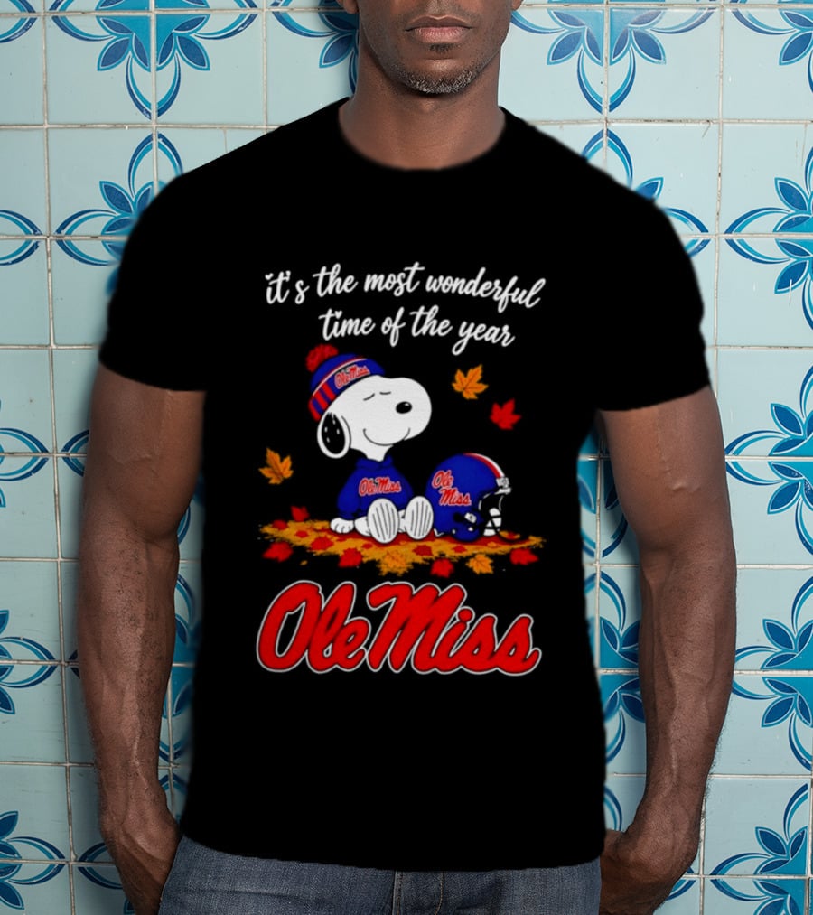 Ole Miss Snoopy It's The Most Wonderful Time Of The Year Fall Leaves T-Shirt