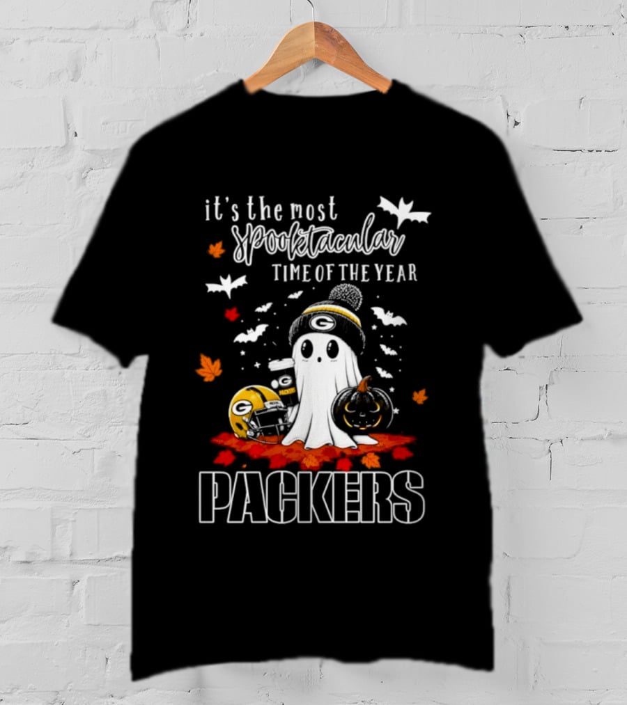 Packers Halloween Ghost Helmet It's The Most Spooktacular Time Of The Year T-Shirt