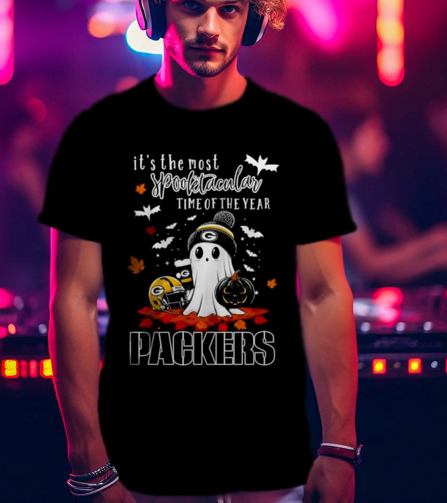 Packers Halloween Ghost Helmet It's The Most Spooktacular Time Of The Year T-Shirt