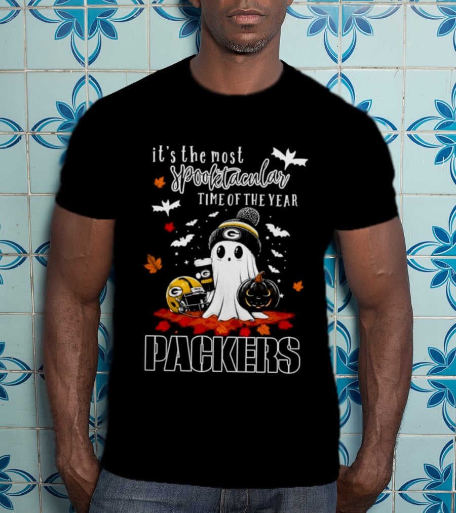 Packers Halloween Ghost Helmet It's The Most Spooktacular Time Of The Year T-Shirt