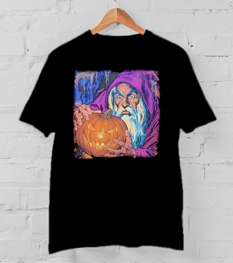 Pondering The Pumpkin Halloween Wizard With Jack O' Lantern 2026 T-Shirt