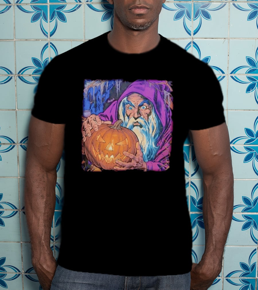 Pondering The Pumpkin Halloween Wizard With Jack O' Lantern 2026 T-Shirt