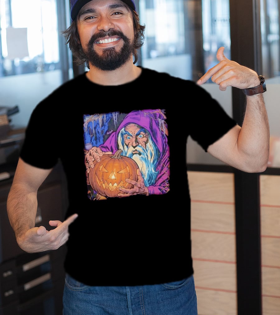 Pondering The Pumpkin Halloween Wizard With Jack O' Lantern 2026 T-Shirt