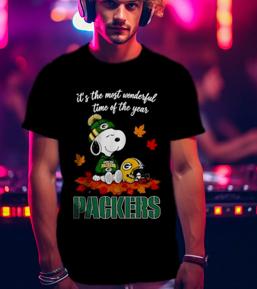 Packers Snoopy Fall Halloween 2026 Most Wonderful Time Of The Year T-Shirt