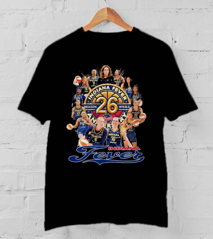 Indiana Fever 26 Season WNBA Anniversary Team Roster T-Shirt