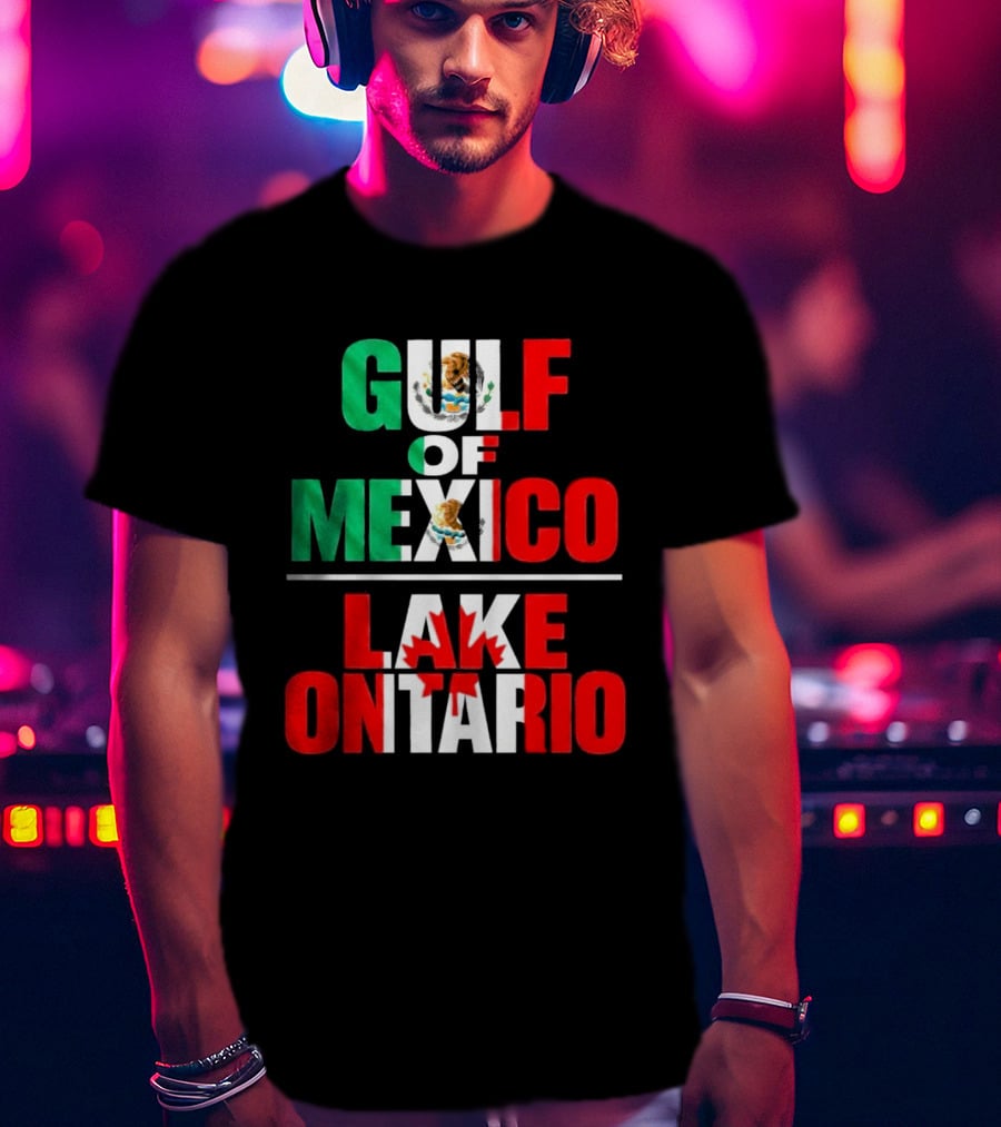 Gulf Of Mexico Lake Ontario Mexican Flag Canadian Maple Leaf Fusion T-Shirt