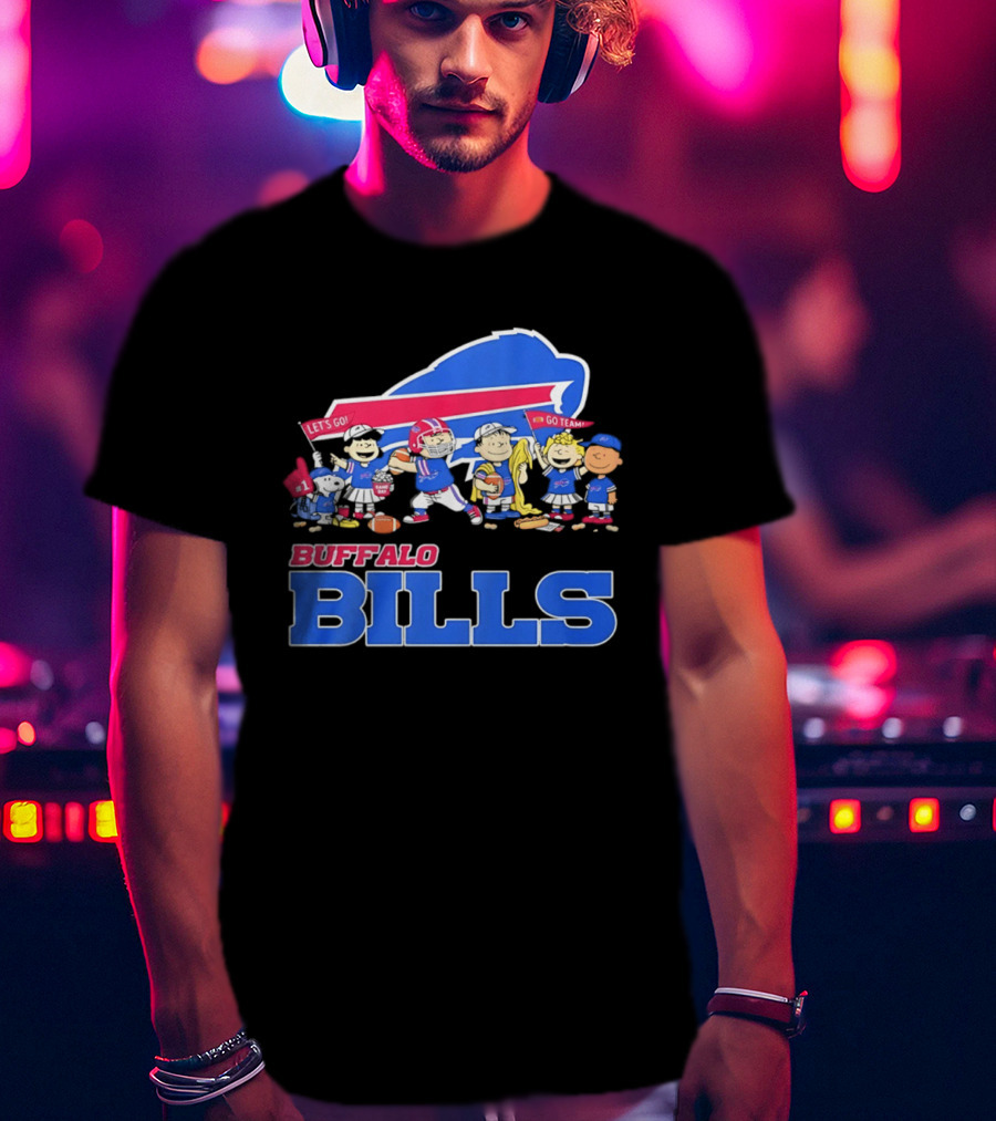 Peanuts Characters Supporting Buffalo Bills Team Fan Gear T-Shirt