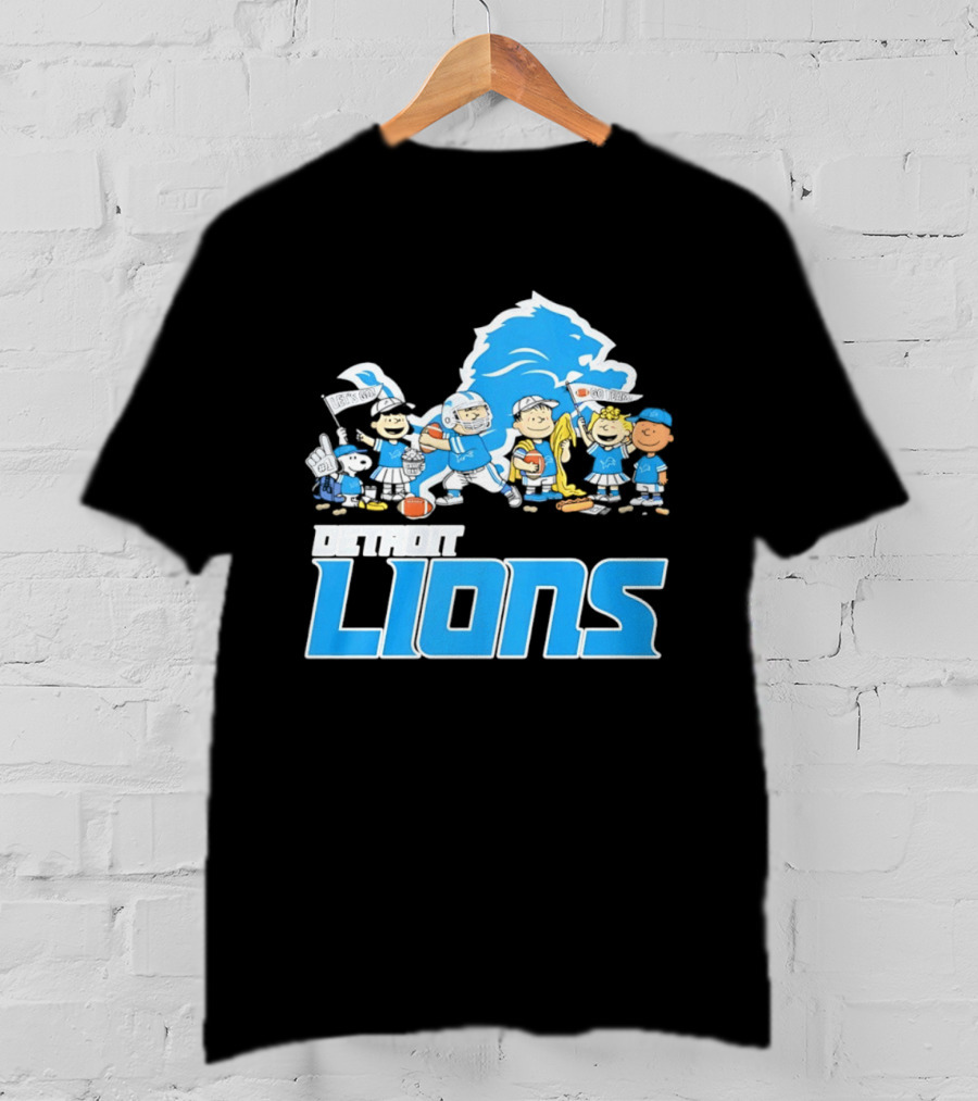 Peanuts Characters With Detroit Lions Team Collaboration T-Shirt