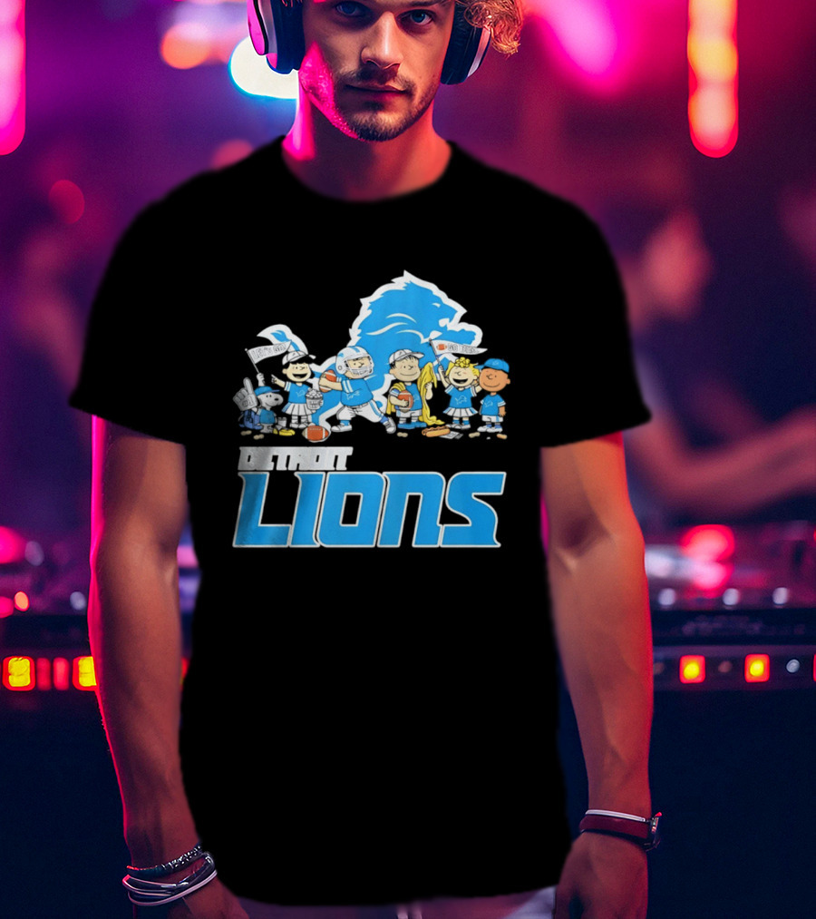 Peanuts Characters With Detroit Lions Team Collaboration T-Shirt