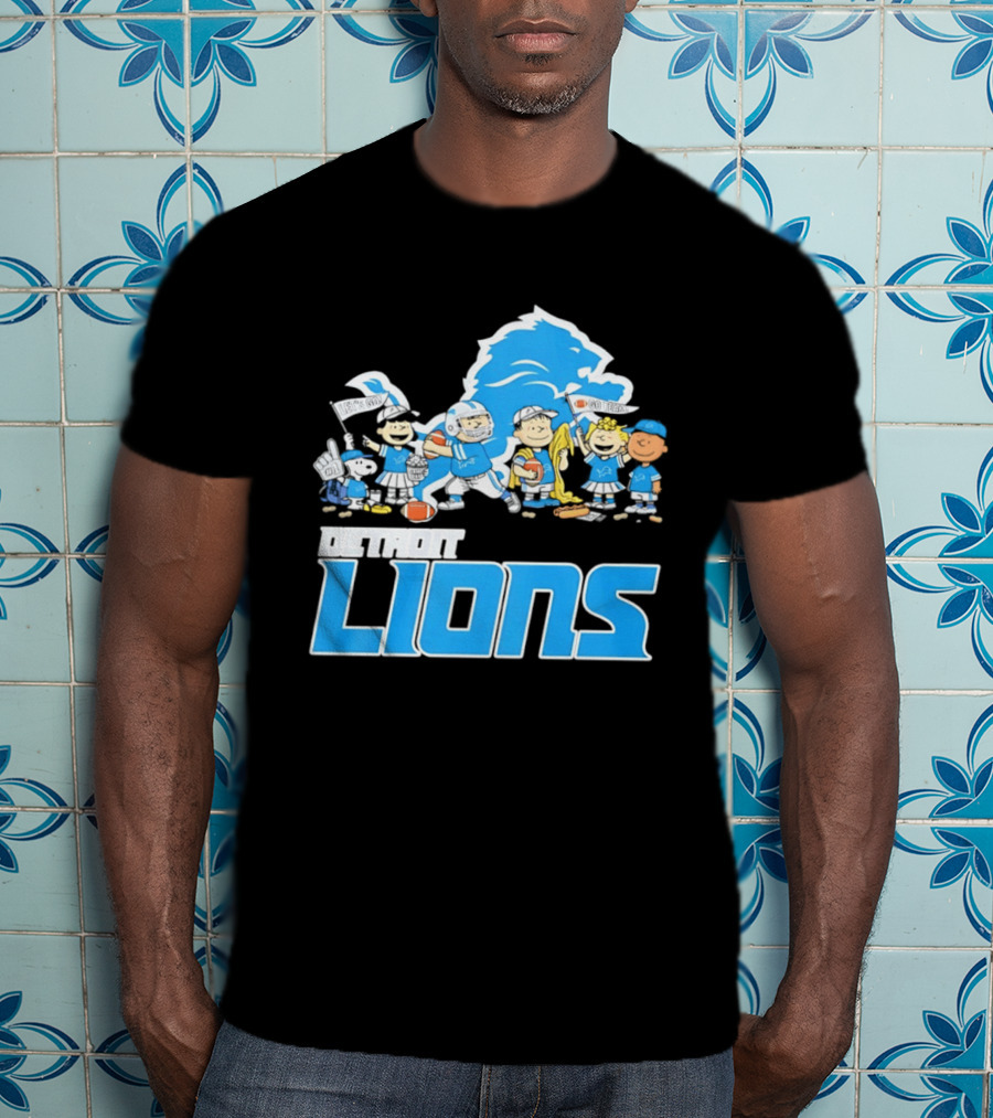 Peanuts Characters With Detroit Lions Team Collaboration T-Shirt
