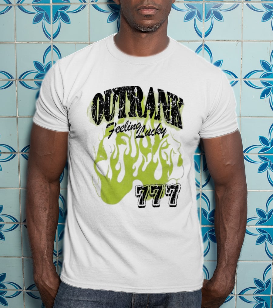 Outrank Feeling Lucky 777 Green Flames T-Shirt