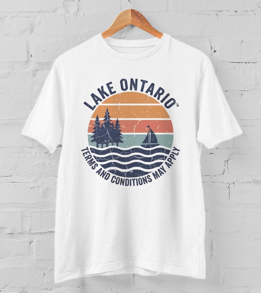 Lake Ontario Terms And Conditions May Apply Sunset Scene With Sailboat And Trees T-Shirt