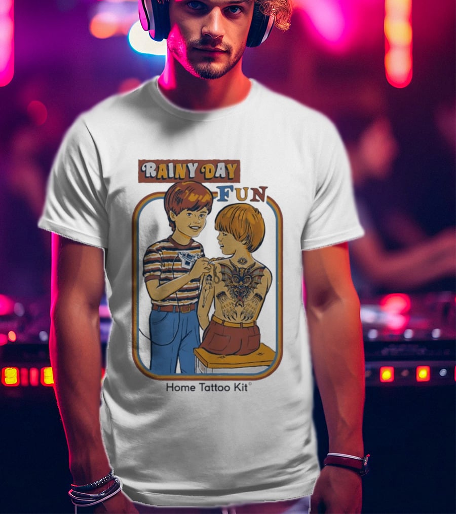Rainy Day Fun Home Tattoo Kit Retro Style Boys With Tattoos T-Shirt