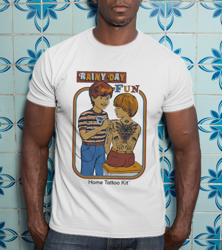 Rainy Day Fun Home Tattoo Kit Retro Style Boys With Tattoos T-Shirt