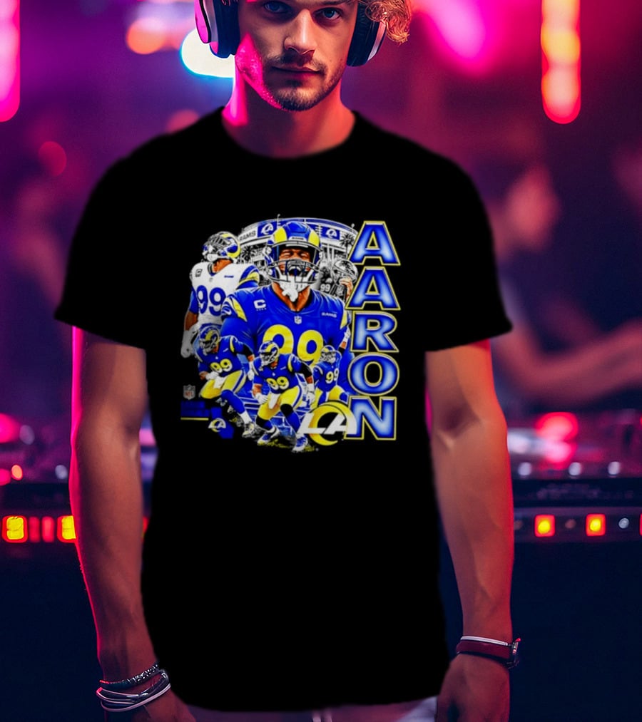 Aaron Donald Los Angeles Rams 99 Blue Collage 90s Bootleg T-Shirt