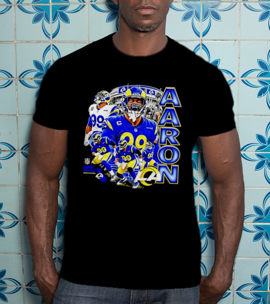 Aaron Donald Los Angeles Rams 99 Blue Collage 90s Bootleg T-Shirt