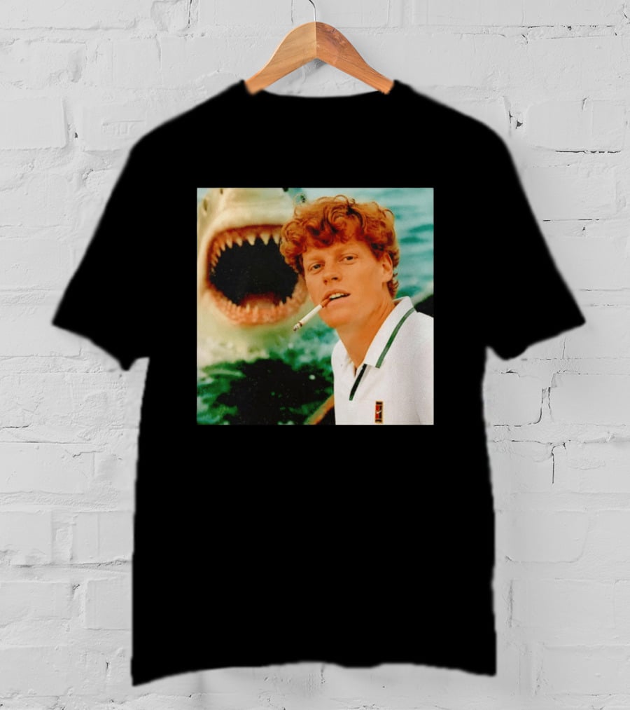 Jannik Sinner Smoking With Jaws Shark Behind T-Shirt