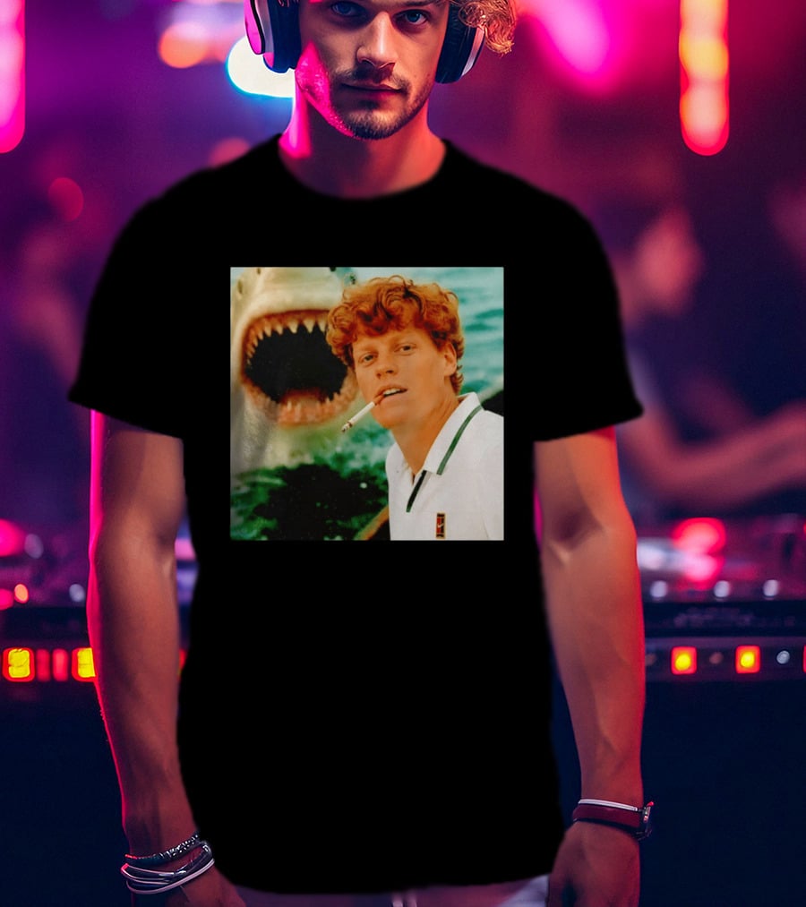 Jannik Sinner Smoking With Jaws Shark Behind T-Shirt