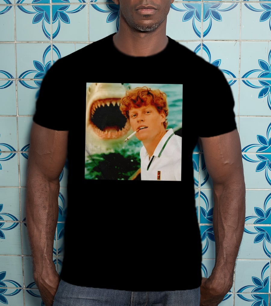 Jannik Sinner Smoking With Jaws Shark Behind T-Shirt