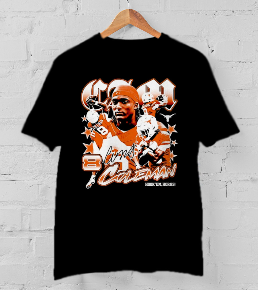 Cameron Coleman 8 Texas Longhorns NCAA Football Star Player Action T-Shirt