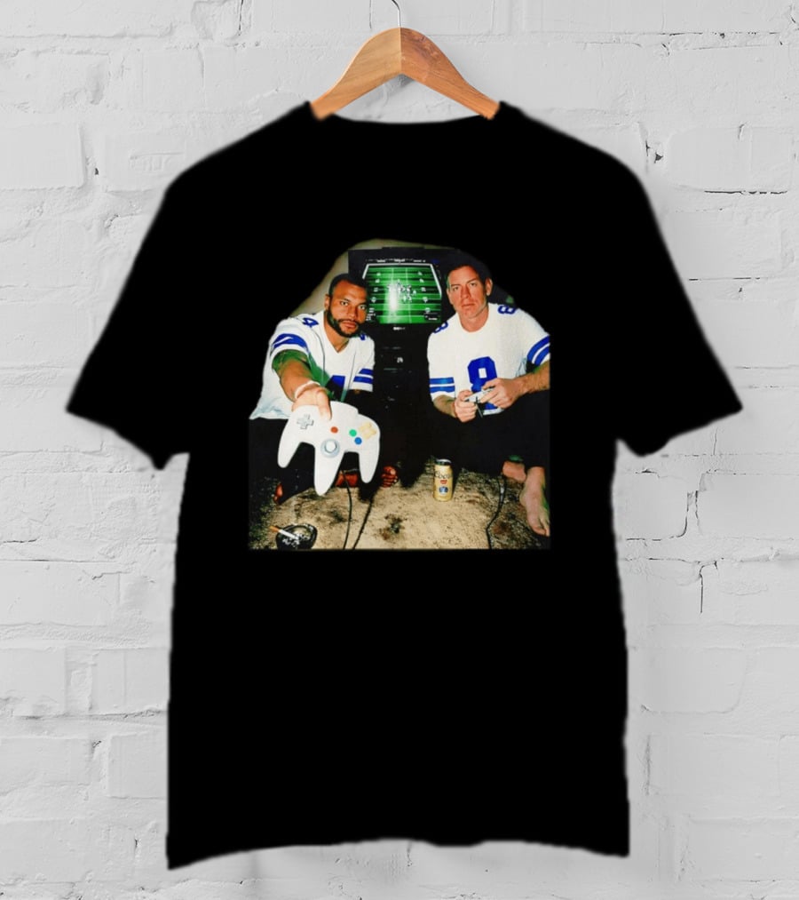 Dak Prescott Troy Aikman Dallas Cowboys Retro Gaming Session T-Shirt