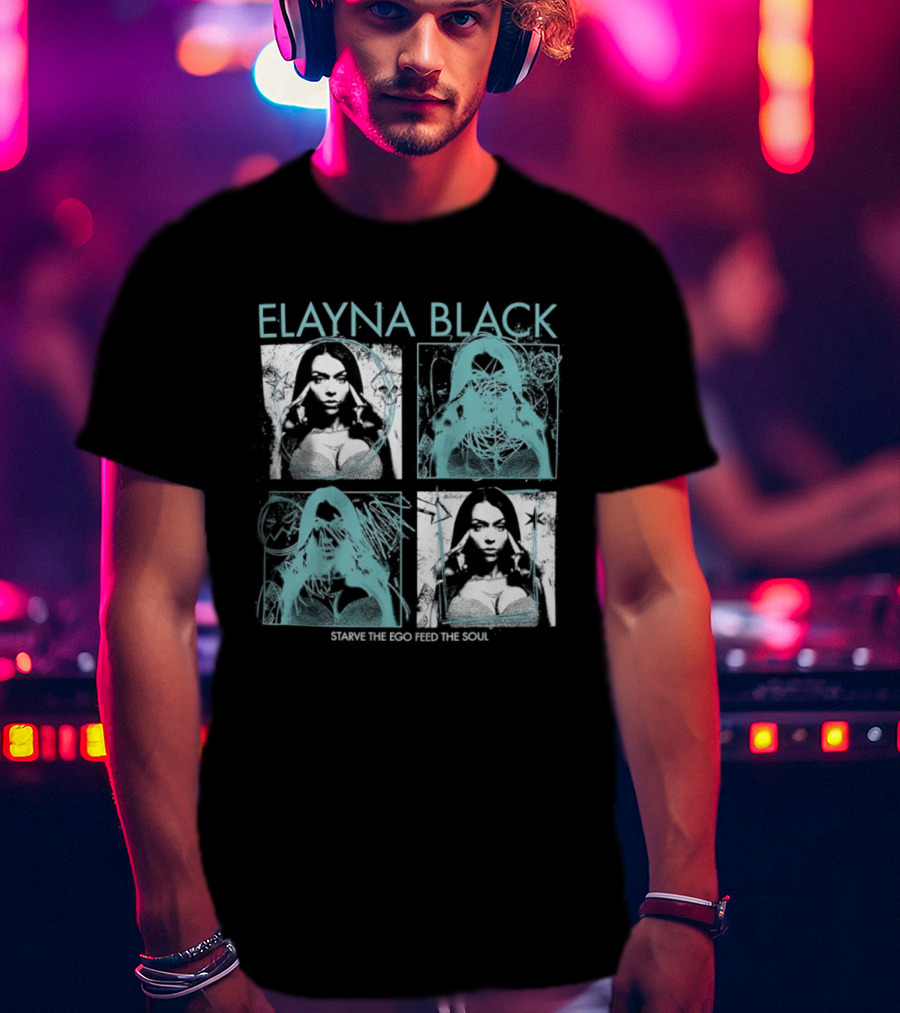 Elayna Black Starve The Ego Feed The Soul Portrait Grid T-Shirt