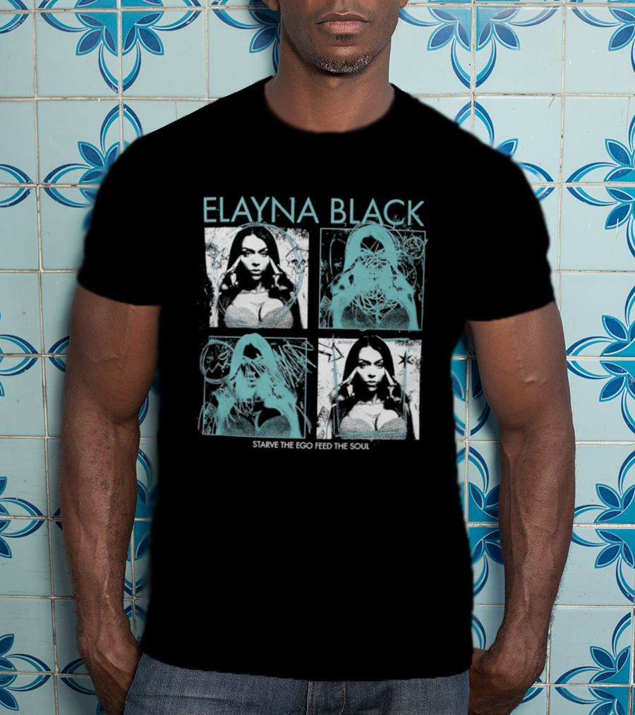 Elayna Black Starve The Ego Feed The Soul Portrait Grid T-Shirt