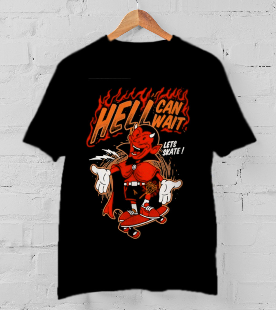 Hell Can Wait Let's Skate Devil Skateboarding T-Shirt