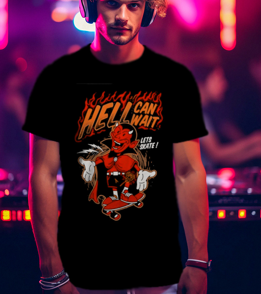 Hell Can Wait Let's Skate Devil Skateboarding T-Shirt