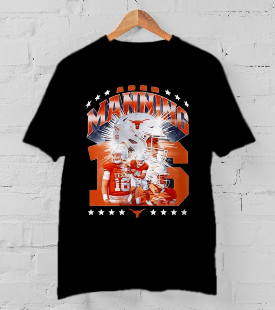 Texas Longhorns Arch Manning NCAA Football Collage Star Player Number 16 T-Shirt