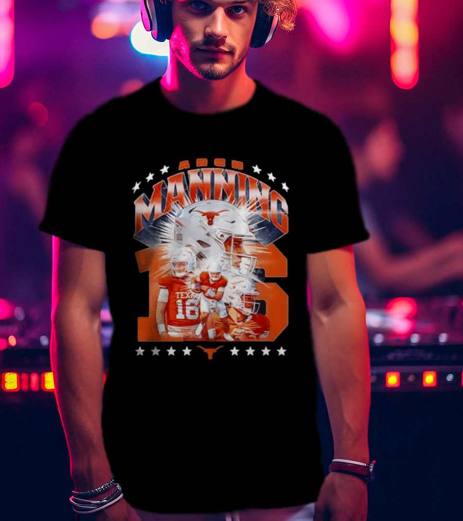 Texas Longhorns Arch Manning NCAA Football Collage Star Player Number 16 T-Shirt
