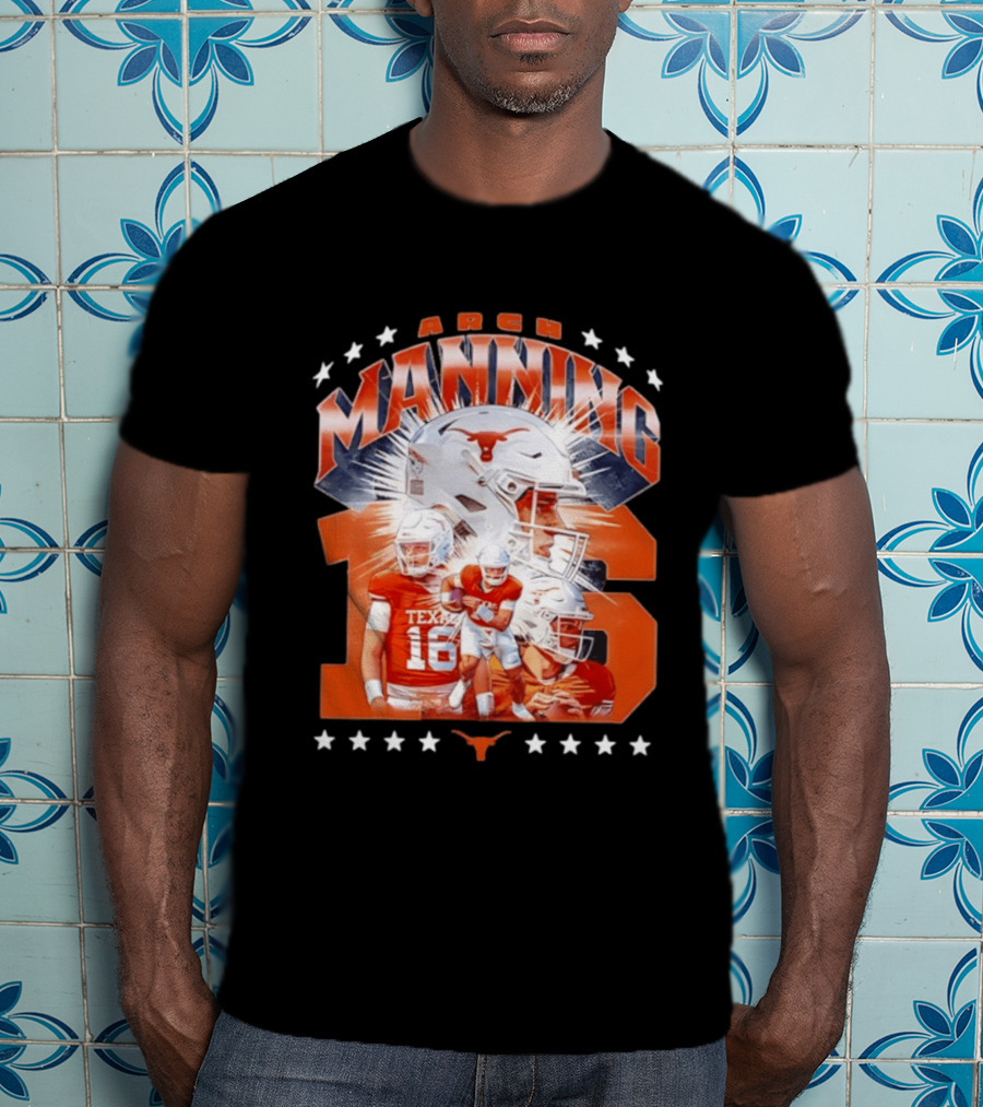 Texas Longhorns Arch Manning NCAA Football Collage Star Player Number 16 T-Shirt