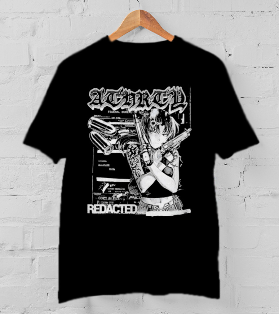 Top Revy With Gun Federal Bureau Of Investigation Redacted Anime Girl T-Shirt