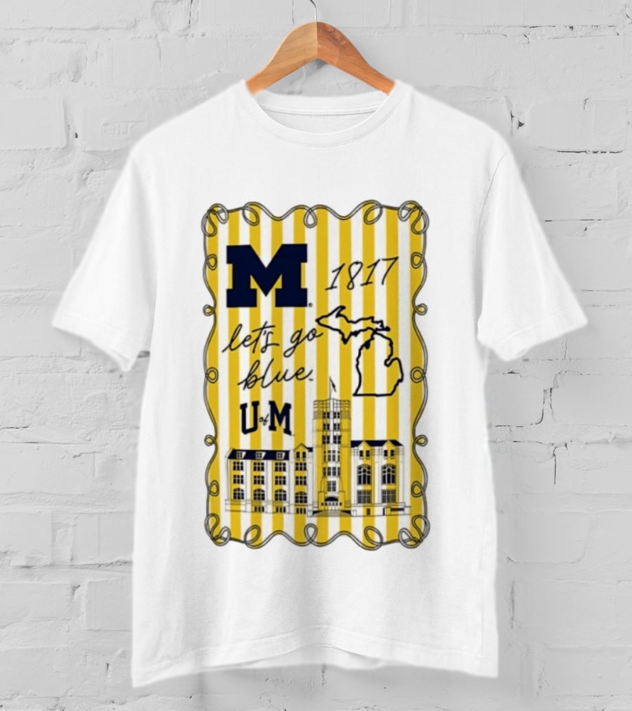 Michigan Wolverines M 1817 Let's Go Blue U Of M Campus Map T-Shirt