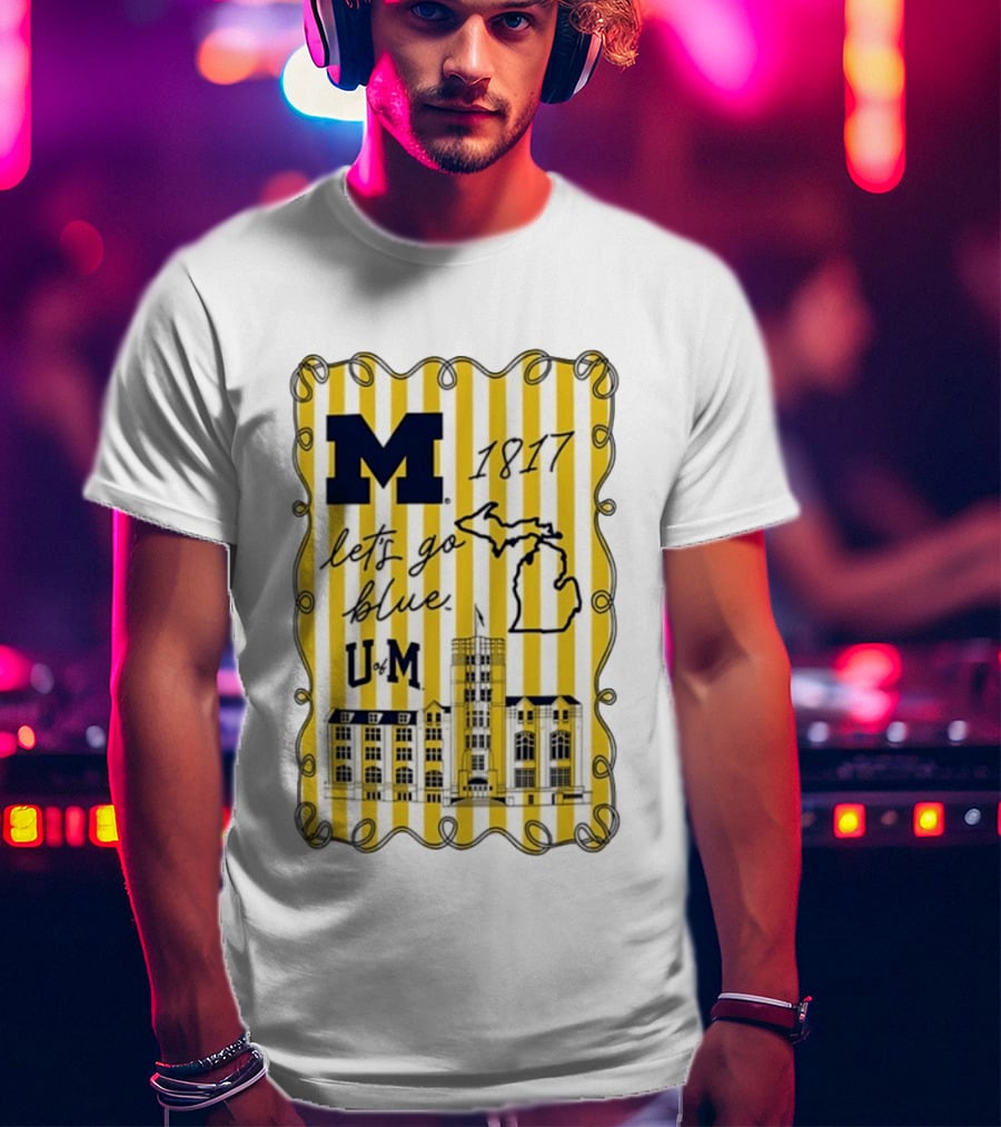 Michigan Wolverines M 1817 Let's Go Blue U Of M Campus Map T-Shirt