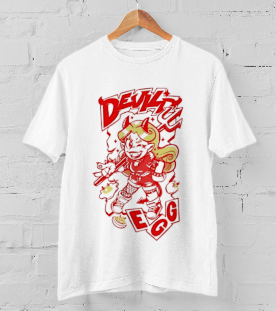 Devil Egg Cartoon Character With Pitchfork And Horns T-Shirt