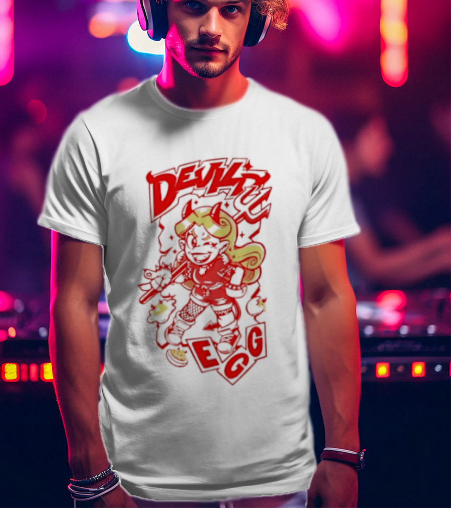 Devil Egg Cartoon Character With Pitchfork And Horns T-Shirt