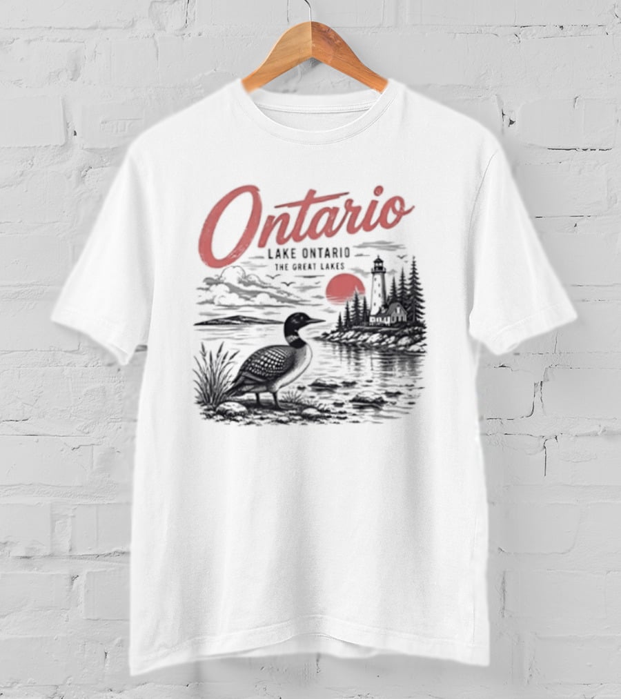 Ontario Lake Ontario The Great Lakes Loon Silhouette Sunset Scene T-Shirt