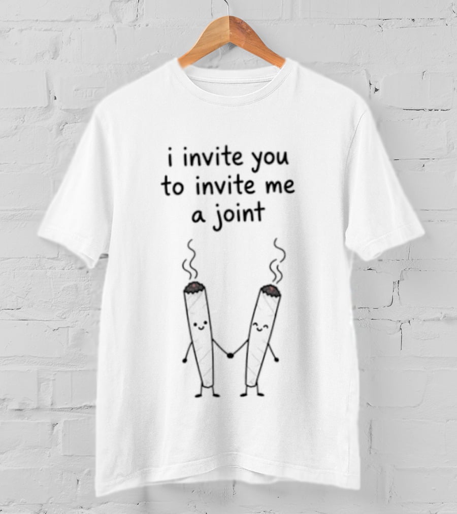 I Invite You To Invite Me A Joint Smoking Cartoon Pair T-Shirt