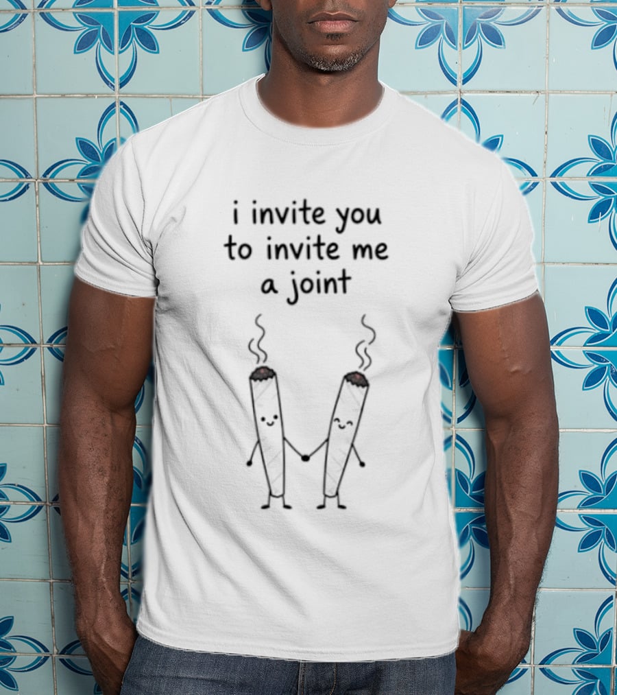 I Invite You To Invite Me A Joint Smoking Cartoon Pair T-Shirt