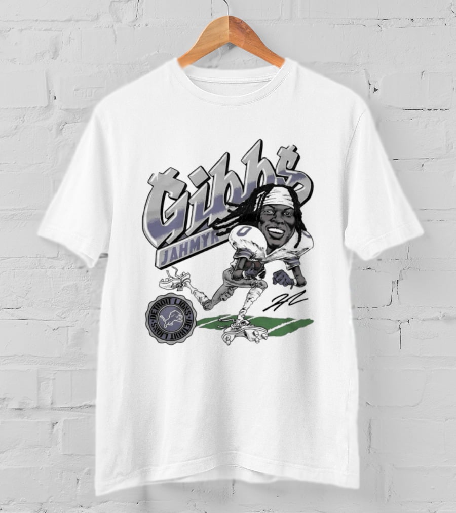 Jahmyr Gibbs Detroit Lions Football Caricature Gibbs Blue Jersey T-Shirt