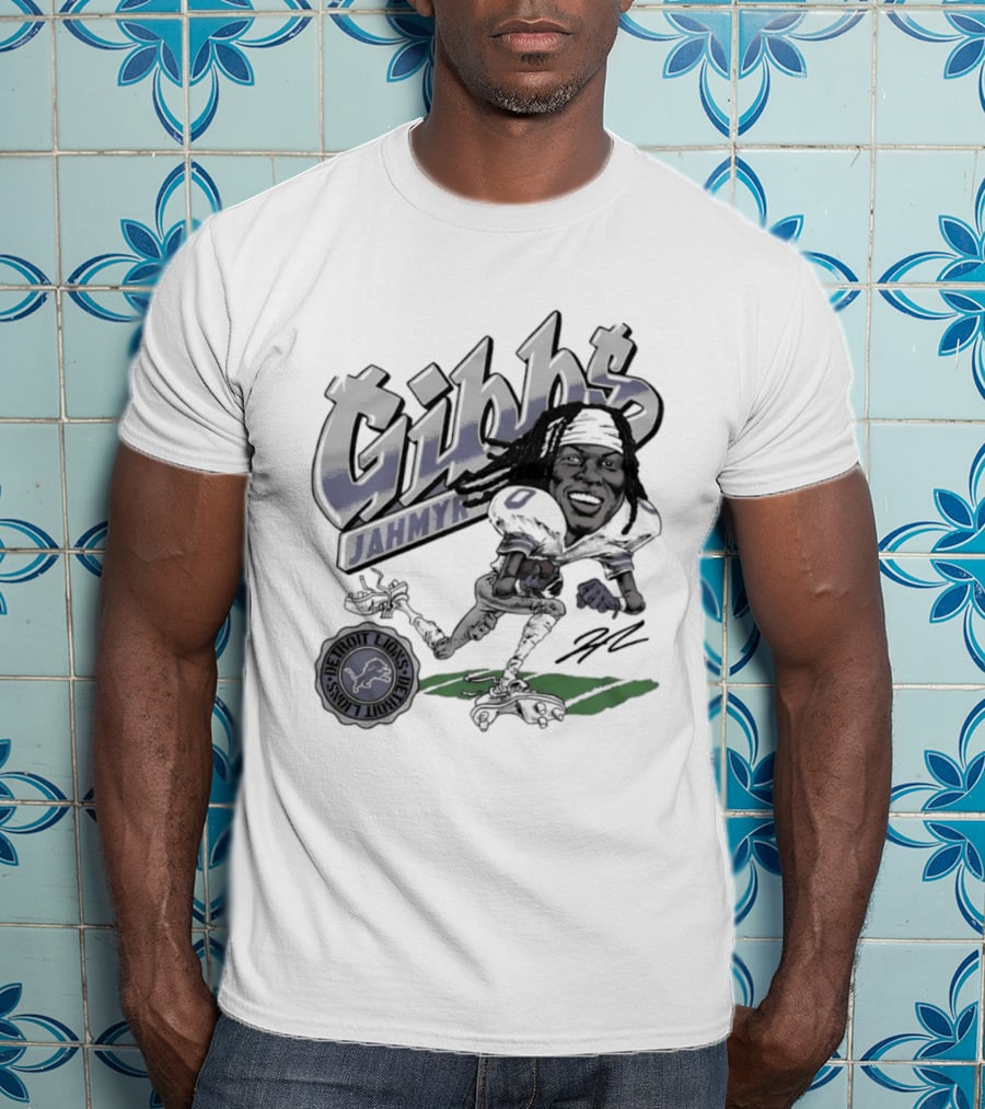 Jahmyr Gibbs Detroit Lions Football Caricature Gibbs Blue Jersey T-Shirt