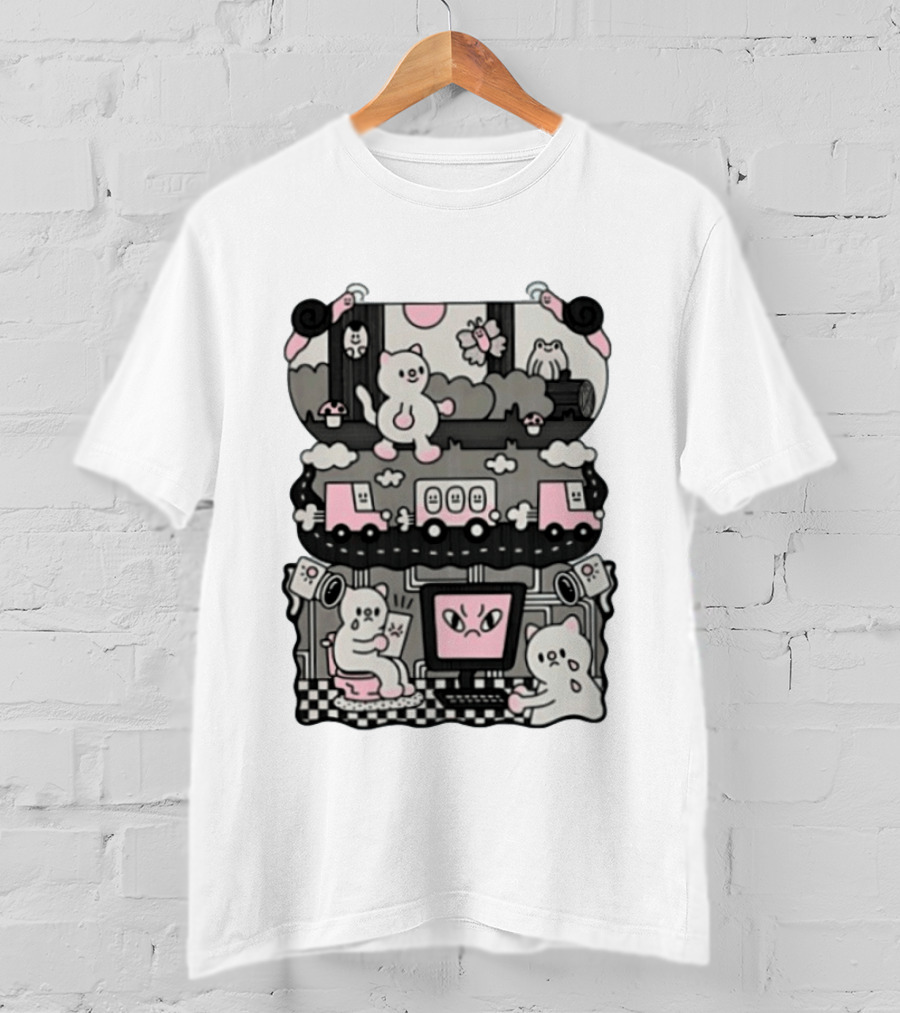 Surveillance Cat Life Internet Digital Computer Monitoring Cute Pink Scene T-Shirt