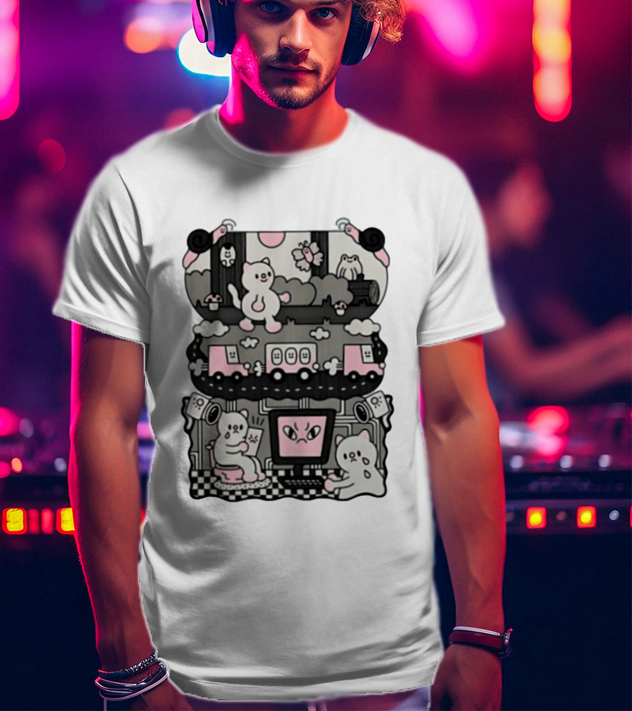 Surveillance Cat Life Internet Digital Computer Monitoring Cute Pink Scene T-Shirt