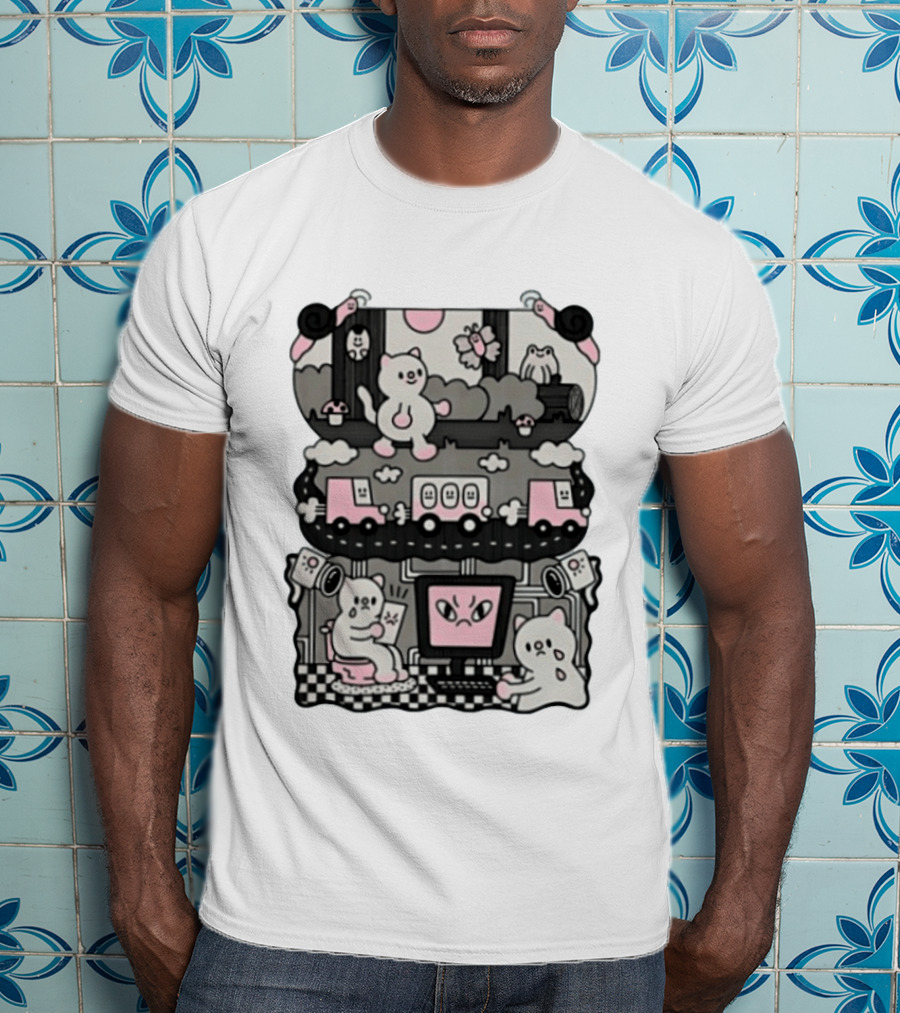 Surveillance Cat Life Internet Digital Computer Monitoring Cute Pink Scene T-Shirt