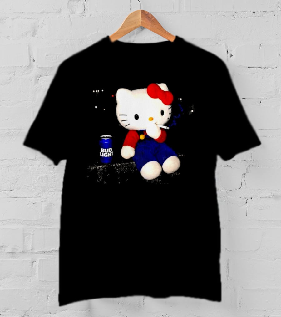 Hello Kitty With Smoking And Bud Light Can T-Shirt